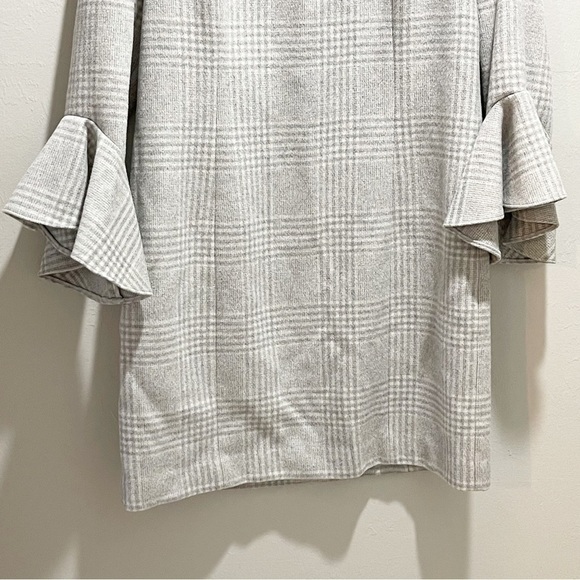 SAIL TO SABLE Women’s Gray Ivory Plaid Bell Sleeve Wool Blend Dress Lined Sz 14 - Picture 7 of 8
